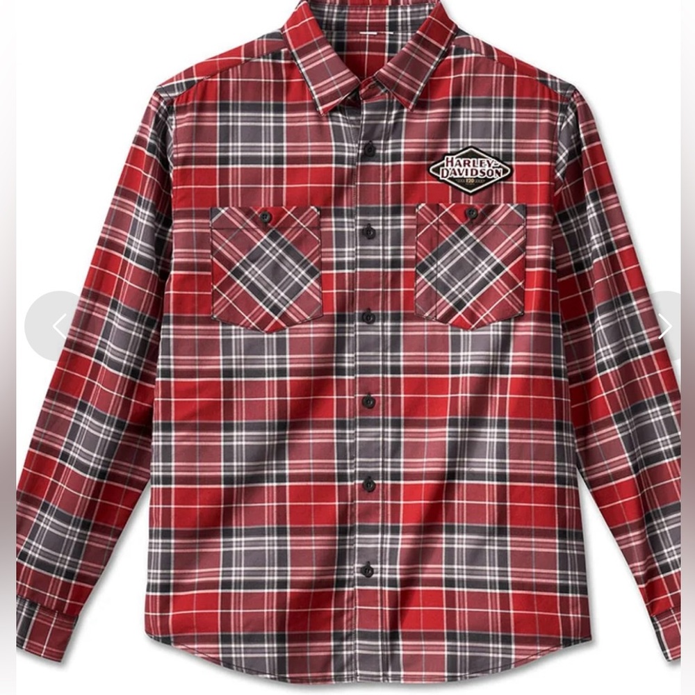 Harley-Davidson Red and Black Plaid 120 year Anniversary Button Down Shirt